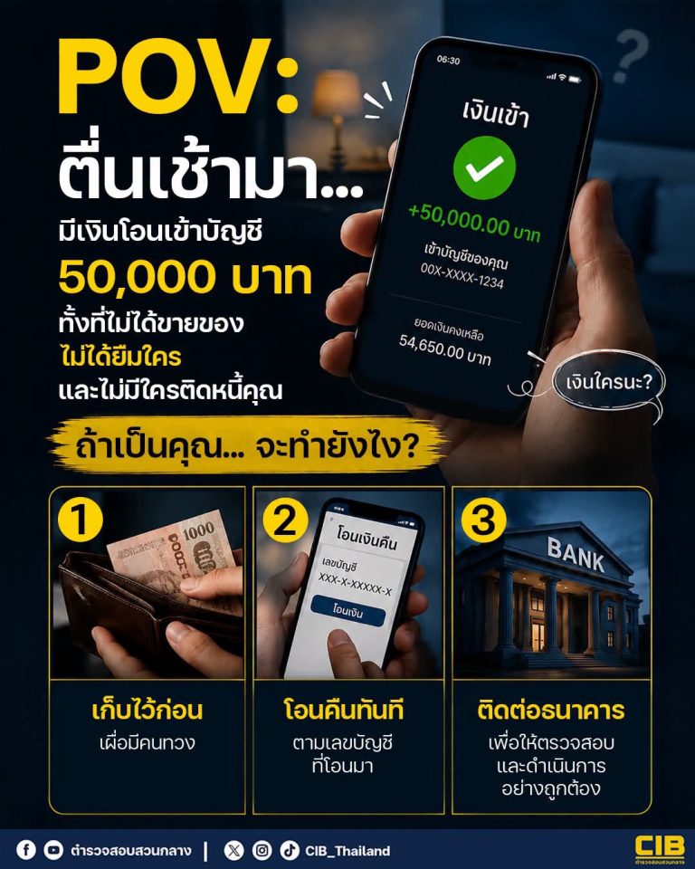 ตื่นเช้ามา… มีเงินโอนเข้าบัญชี 50,000 บาท จะทำยังไง? 🤔